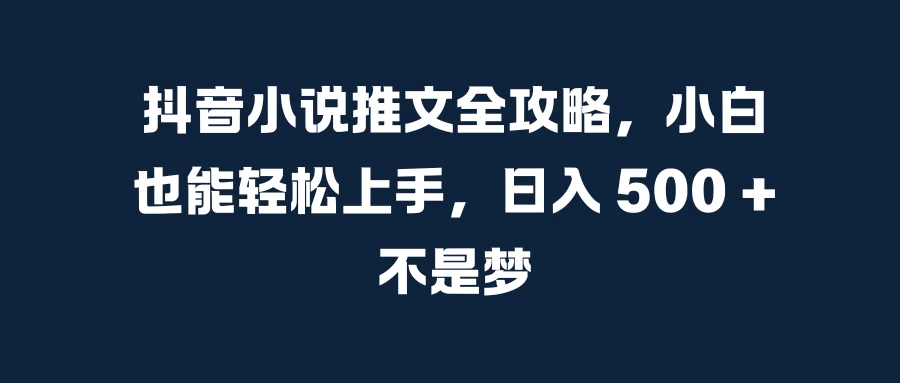 抖音小说推文全攻略，小白也能轻松上手，日入 500 + 不是梦-商讯网创项目网